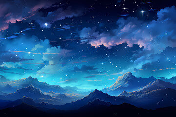 nature and stars and clouds anime styl