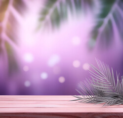 Palm on a wooden board on a purple background. Generated AI
