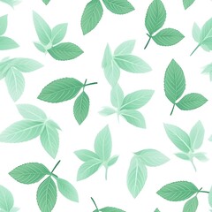 Fototapeta premium Seamless Pattern Design, Organic Natural Colors, Earthy Tones, Natural, Floral, Mint Leaves, Green, Herbs