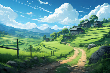 beautiful scenery countryside anime styl