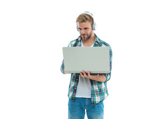 millennial man freelancer isolated on white, elearning. millennial man freelancer