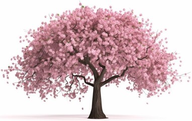Pink cherry blossom blooming isolated on white background, Generative AI