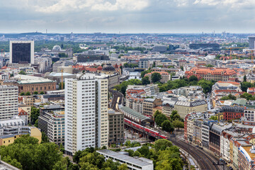 Fototapeta na wymiar Aerial view over the roofs of the city of Berlin, Germany