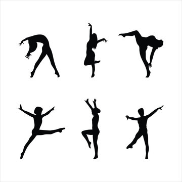 Set of female gymnastics silhouettes
