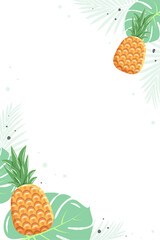 Background texture of pineapple with tropical leaves. Flat style. Vector illustration.