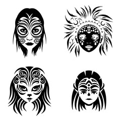 Minimalist Tribal bald woman face only black color vector