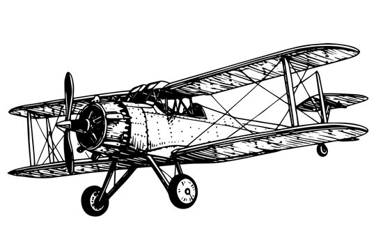 black and white biplane in flight clip art preview