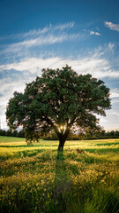 Fototapeta na wymiar Backlit tree in field