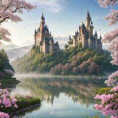 Obraz premium Misty Shores: The Majestic Castle