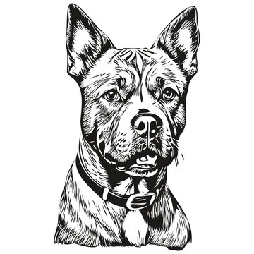 American Staffordshire Terrier dog cartoon face ink portrait, black and white sketch drawing, tshirt print