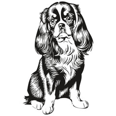 English Toy Spaniel dog vector graphics, hand drawn pencil animal line illustration