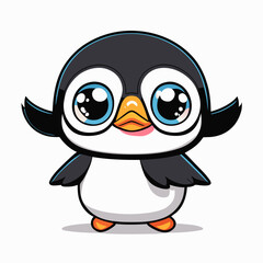 Obraz premium cute and funny cartoon illustration of a clumsy penguin trying to learn how to fly