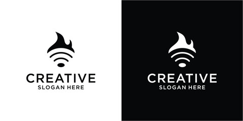 Creative flame with signal sign logo design concept