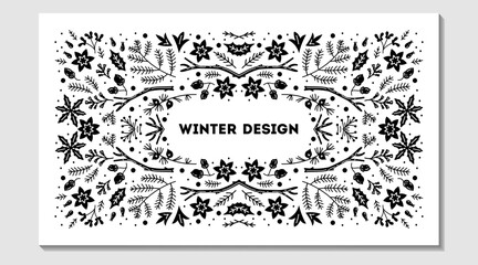 Luxury Christmas frame, abstract sketch winter floral design templates for xmas products. Geometric monochrome square, holly backgrounds with fir tree. Use for package, branding, decoration, banners - 622001790