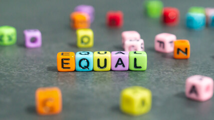 Equal word in colorful letter block beads. Equality, equal rights, LGBT pride, tolerance concept
