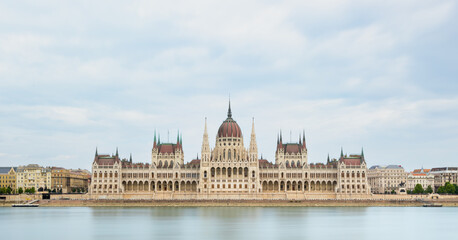 Fototapeta na wymiar The Hungarian Parliament Building in Budapest, Hungary, on the river Danube