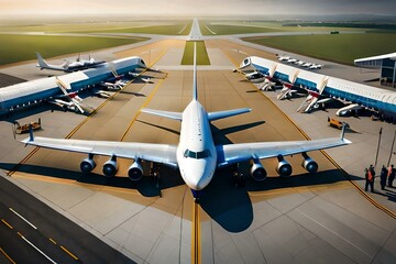 airplane preparing to takeoff at runway - Generative AI