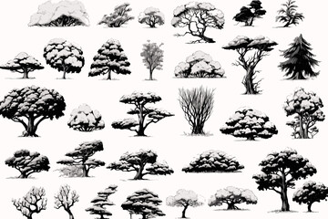 set of trees silhouettes