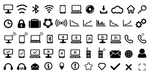 Set of black internet vector icons. Vector web icons. Set of social symbols. Business icons set. Vector illustration. Communication vectors.