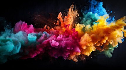 Colorful explosion of chalk dust against a dark background, high - speed photography style, dynamic movement, vibrant, playful, surreal