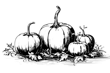 Ink sketch of pumpkin isolated on white background. Hand drawn vector illustration.