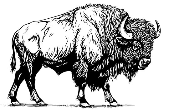 Hand drawn buffalo. Vector illustration of bull ink sketch engraving style.