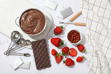 Concept of tasty and sweet food - chocolate fondue