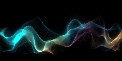 Fototapeta premium Abstract Animation of Colorful Waves on a Black Background, Evoking a Mesmerizing Blend of Light Sky-Blue, Dark Blue, and Electric Light in a Dark Sky-Blue and Dark Pink Setting