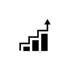 chart icon with up arrow in black color on white background, financial growth and business progress