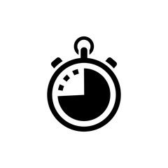 stopwatch icon in black color on a white background, a device for measuring time in sports