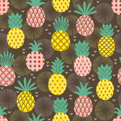 Trendy seamless pattern with colorful pineapples. Vector illustration.
