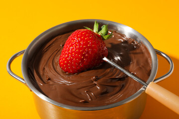 Concept of tasty sweet food - chocolate fondue