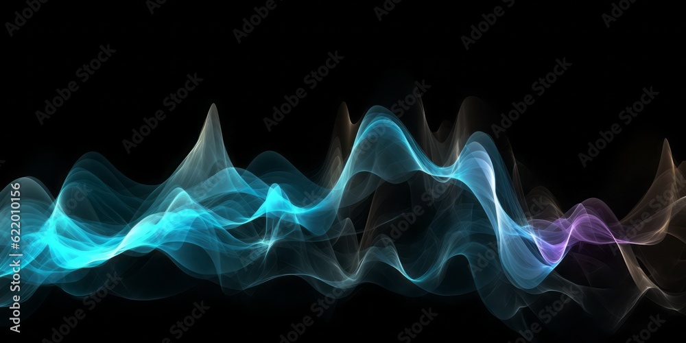 Poster abstract animation of colorful waves on a black background, evoking a mesmerizing blend of light sky