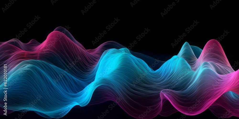 Poster abstract animation of colorful waves on a black background, evoking a mesmerizing blend of light sky