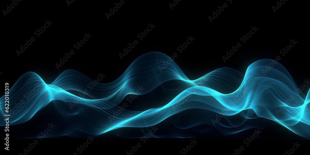 Poster abstract animation of colorful waves on a black background, evoking a mesmerizing blend of light sky