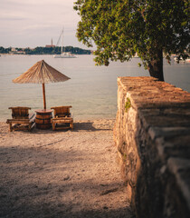 Luxurious sun bed on the beach in Croatia in summer