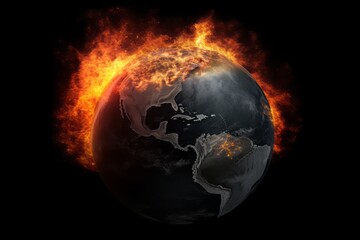 Globe Depicting Forest Fires and Smoke Plumes, Highlighting the Global Crisis and Environmental Impact