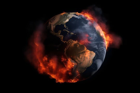 Globe Depicting Forest Fires and Smoke Plumes, Highlighting the Global Crisis and Environmental Impact