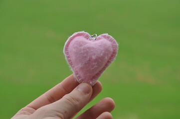 coração rosa em fundo verde 