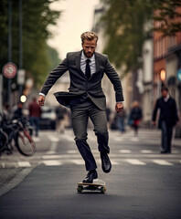 Corporate Cruiser: Businessman Skateboarding - generative ai