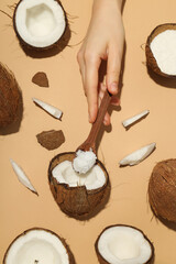 Concept of body care with coconut and coconut oil