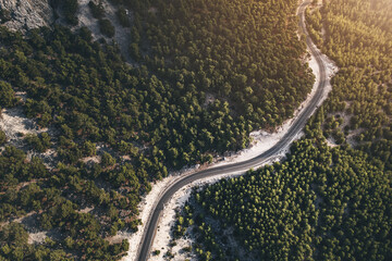 Aerial view of a scenic serpentine road at the dangerous and majestic mountain pass