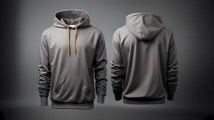 Gray hoodie template. Front, Back side view. Hoodie sweatshirt long sleeve with hoody for design mockup for print, isolated on white background.