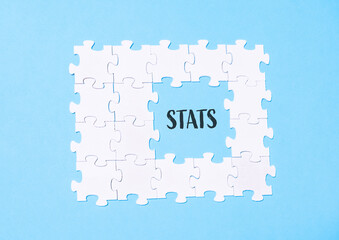 Stats word on blue background with puzzles