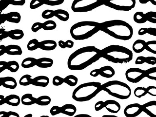 Infinity sign hand drawn. Monochrome abstract background. Vector illustration isolated on white background.
