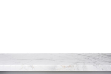 Empty white marble table top isolated on white background. For product display. High quality photo