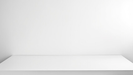 Empty white table on white wall background. High quality photo
