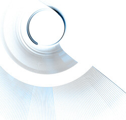Straight and curved blue lines radiate from a rounded frame on a white background. Abstract fractal background. 3D rendering. 3D illustration.