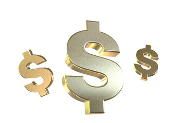 3D illustration. Three golden money symbols on a isolated background