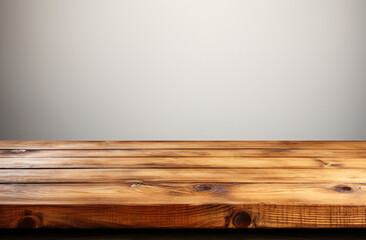 Empty wooden table and gray wall background. For product display montage. High quality photo